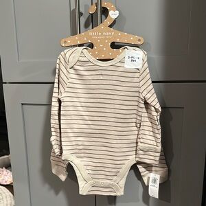 Striped Kids One Piece and Pants - Cream and Brown